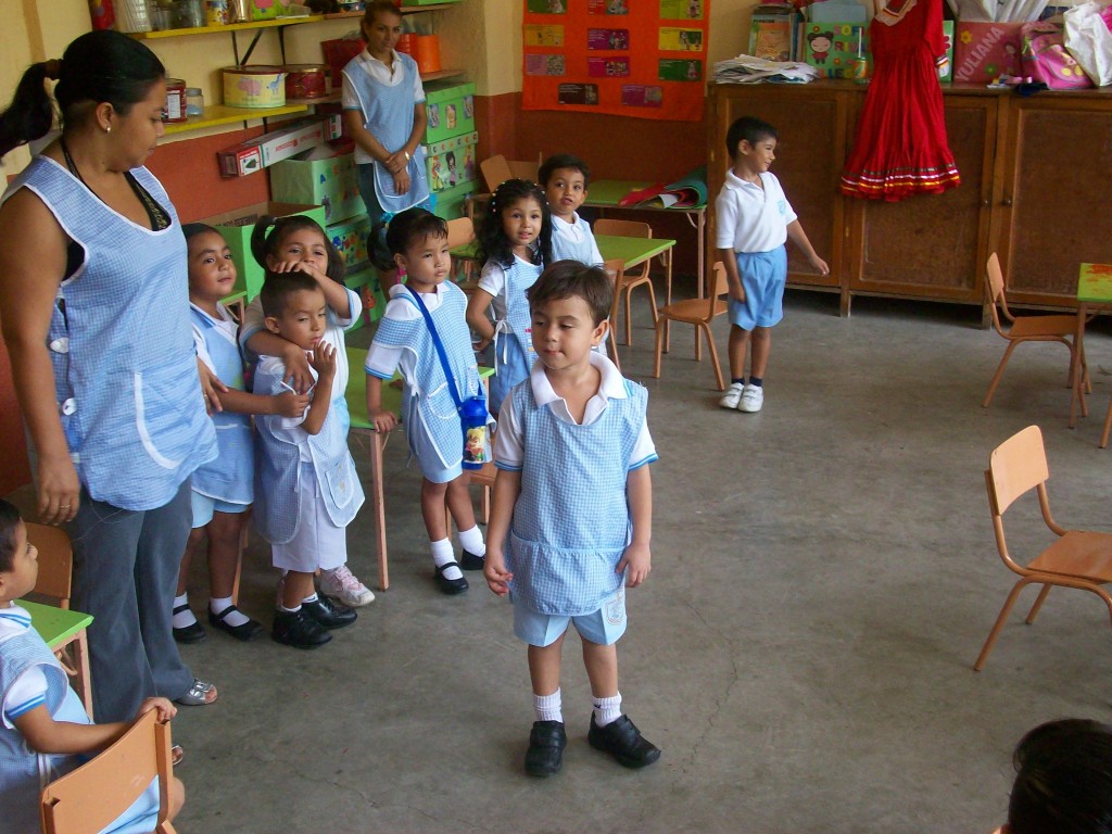 A kindergarden class working on art projects